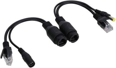 1 Pair Black 12V NonstAndard POE Waterproof Splitter Adapter Cable RJ45 DC5.5x2.1 - 2