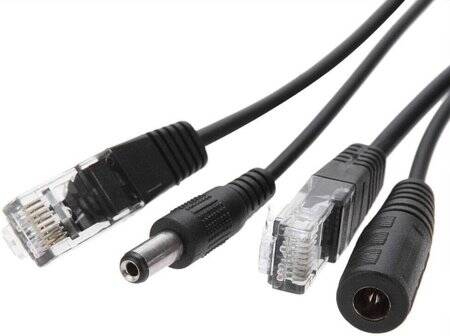 1 Pair Black 12V NonstAndard POE Waterproof Splitter Adapter Cable RJ45 DC5.5x2.1 - 3