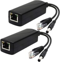 1 Pair Black 12V RJ45 Injector POE Splitter Adapter Cable DC5.5x2.1 - 1