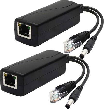 1 Pair Black 12V RJ45 Injector POE Splitter Adapter Cable DC5.5x2.1 - 1