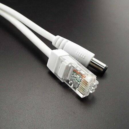 1 Pair White 12V NonstAndard POE Waterproof Splitter Adapter Cable RJ45 DC5.5x2.1 - 3