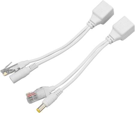 1 Pair White 12V RJ45 Injector POE Splitter Adapter Cable DC5.5x2.1 - 1