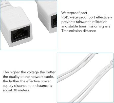 1 Pair White 12V RJ45 Injector POE Splitter Adapter Cable DC5.5x2.1 - 2