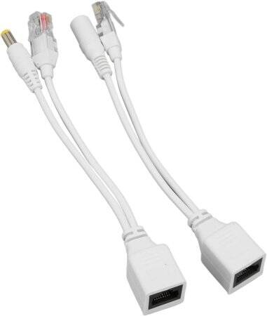 1 Pair White 12V RJ45 Injector POE Splitter Adapter Cable DC5.5x2.1 - 5