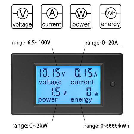 100V 20A OLED Digital Tester Amp Volt Power meter Time Capacity Energy Temp - 2