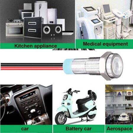 10mm 220V Beyaz LED Metal Sinyal Lambası 15cm Kablolu - Metal İndicator Light - 5