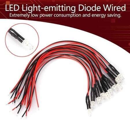 110V 5mm Water Clear Pure Green LED Indicator Light With 20cm Cable - 3
