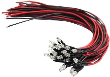 12-18V 3mm White LED Indicator Light With 20cm Cable - 1