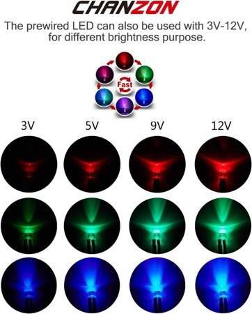 12-18V 5mm Su Şeffaf RGB Yavaş Flaşör LED Metal Led Yuvası Dahil 20cm Kablolu - 4