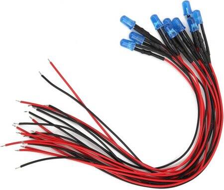 12-18V 5mm Water Clear Ice Blue LED Indicator Light With 20cm Cable - 1