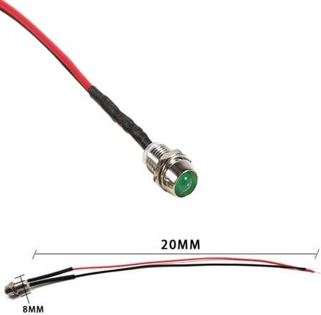 12-18V 5mm Yeşil LED Metal Led Yuvası Dahil 20cm Kablolu - 4