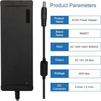 1.2M Kablo 2 Pin 12V 5A Adaptör Şerit Led Güç Kaynağı US Fişli - 3