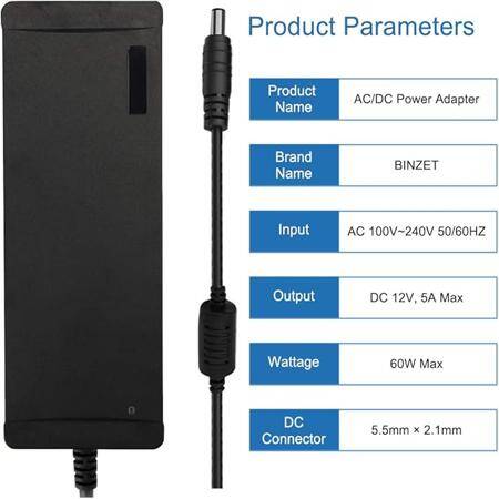 1.2M Kablo 2 Pin 12V 5A Adaptör Şerit Led Güç Kaynağı US Fişli - 3