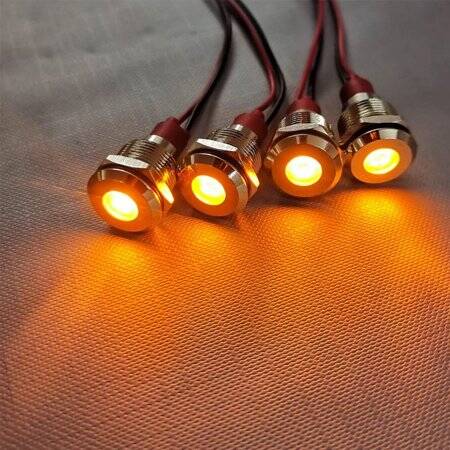 12mm 10-24V Sarı LED Metal Sinyal Lambası 15cm Kablolu - Metal İndicator Light - 2