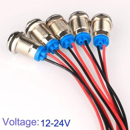 12mm 10-24V Sarı LED Metal Sinyal Lambası 15cm Kablolu - Metal İndicator Light - 3