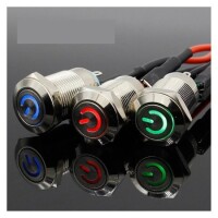 12mm 12-24V Waterproof Self-Locking Metal Push Button Switch With Blue Led Light - 1