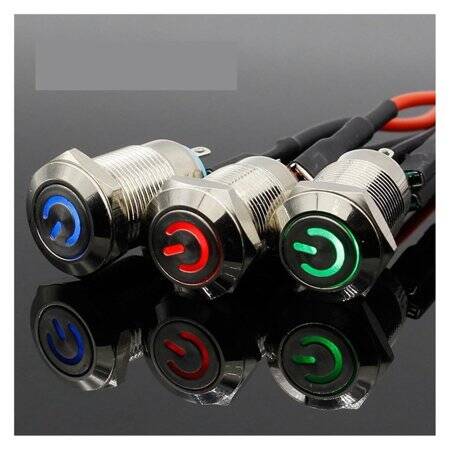 12mm 12-24V Waterproof Self-Locking Metal Push Button Switch With Blue Led Light - 1
