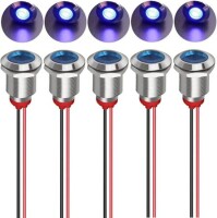 12mm 220V Mavi LED Metal Sinyal Lambası 15cm Kablolu - Metal İndicator Light - 1