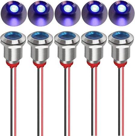 12mm 220V Mavi LED Metal Sinyal Lambası 15cm Kablolu - Metal İndicator Light - 1