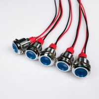 12mm 220V Mavi LED Metal Sinyal Lambası 15cm Kablolu - Metal İndicator Light - 2