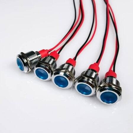 12mm 220V Mavi LED Metal Sinyal Lambası 15cm Kablolu - Metal İndicator Light - 2