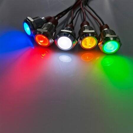 12mm 220V Sarı LED Metal Sinyal Lambası 15cm Kablolu - Metal İndicator Light - 3