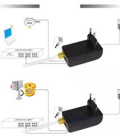 12V 1A 100M PoE Injector EU Plug - Silver Network Port - 2