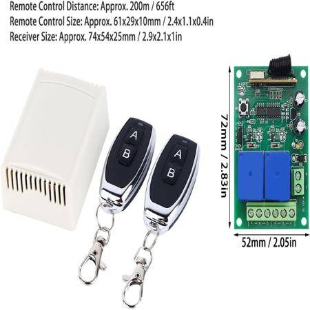 12V 2CH Relay Module Wireless Remote Control Switch + 2 x RF 433Mhz Remote - Without Battery - 1