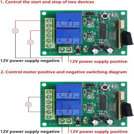 12V 2CH Relay Module Wireless Remote Control Switch + 2 x RF 433Mhz Remote - Without Battery - 5