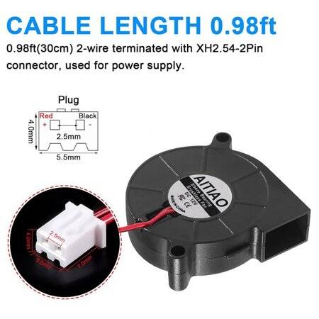 12V DC 0.06A 5015 Çift Bilyalı Santrifüj Fan-XH2-54-2P 30cm Kablo Boyutu:50x50x15mm - 3