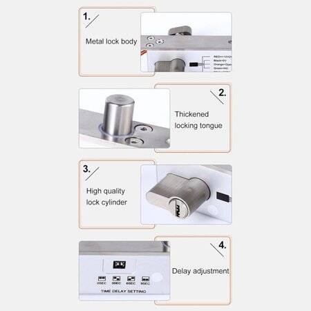 12V/24V Universal Five-Wire Electricity Mortise Lock UnLock After Power Failure Size:200x38x28mm - 4