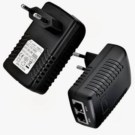 15V 1A 100M PoE Injector EU Plug - Silver Network Port - 1