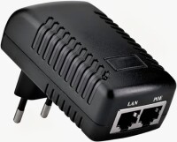 15V 1A 100M PoE Injector EU Plug - Silver Network Port - 2