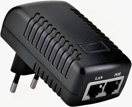 15V 1A 100M PoE Injector EU Plug - Silver Network Port - 2