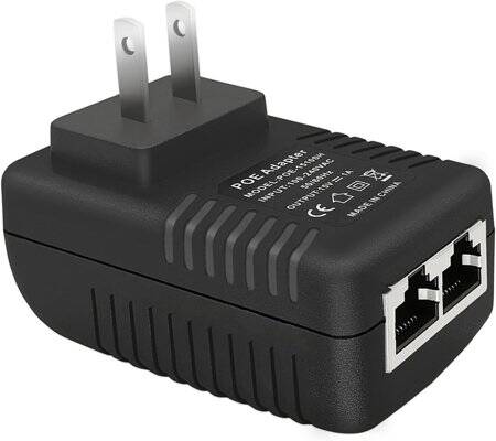 15V 1A 100M PoE Injector US Plug - Silver Network Port - 1