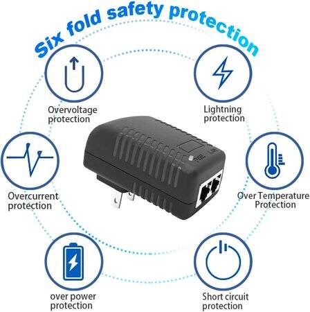 15V 1A 100M PoE Injector US Plug - Silver Network Port - 3