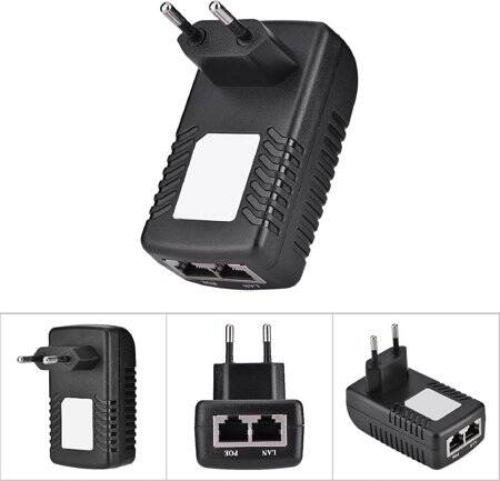 18V 1A 100M PoE Injector EU Plug - Silver Network Port - 5