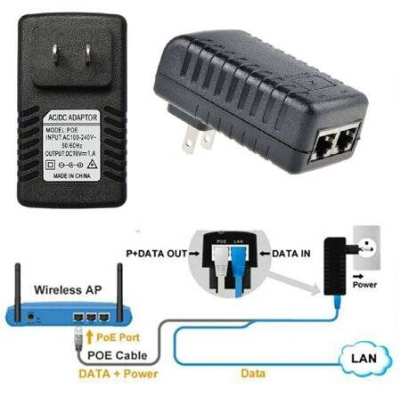 18V 1A 100M PoE Injector US Plug - Silver Network Port - 5