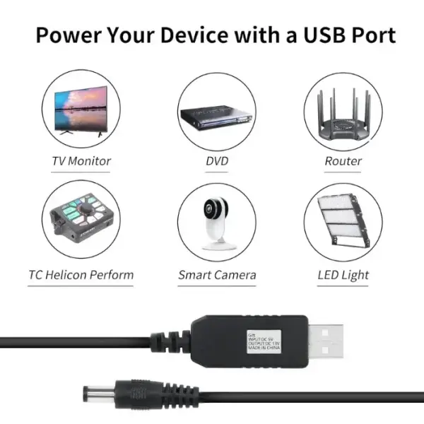1m Wire 5V 2A to 12V 1A USB Booster Cable DC5.5x2.1MM without LED - 2