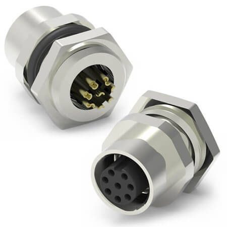 216A-08FAR CONN.MICRO JACK 8PIN M12 FEMALE SOLDER REAR FASTEN - 1