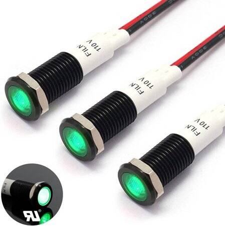22-28V 10mm Green LED Indicator Light With 20cm Cable - 1
