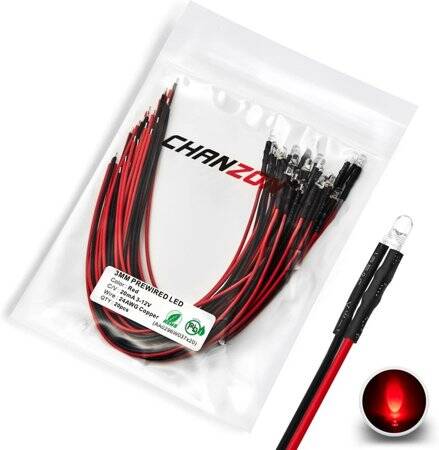 22-28V 3mm Red LED Indicator Light With 20cm Cable - 1