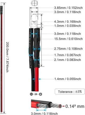 22-28V 3mm Red LED Indicator Light With 20cm Cable - 3