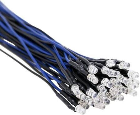 22-28V 3mm Water Clear Ice Blue LED Indicator Light With 20cm Cable - 1
