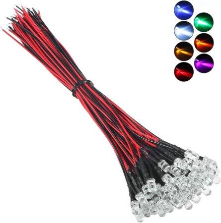 22-28V 5mm Water Clear Red LED Indicator Light With 20cm Cable - 1
