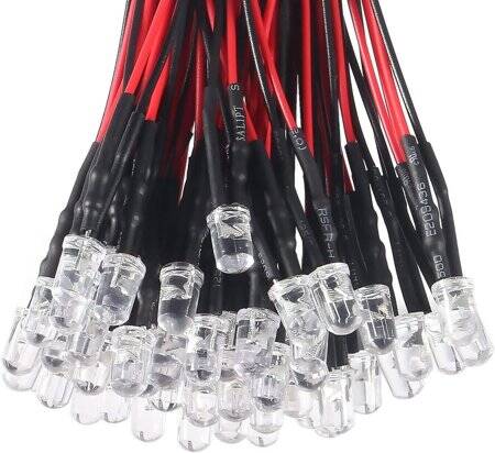 22-28V 5mm Water Clear Red LED Indicator Light With 20cm Cable - 2