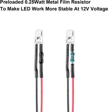 22-28V 5mm Water Clear Red LED Indicator Light With 20cm Cable - 3