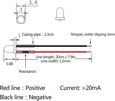 220V 3mm Orange LED Indicator Light With 20cm Cable - 4