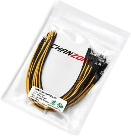 220V 3mm Yellow LED Indicator Light With 20cm Cable - 1