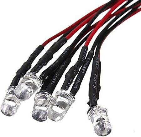 220V 5mm Water Clear Pure Green LED Indicator Light With 20cm Cable - 2